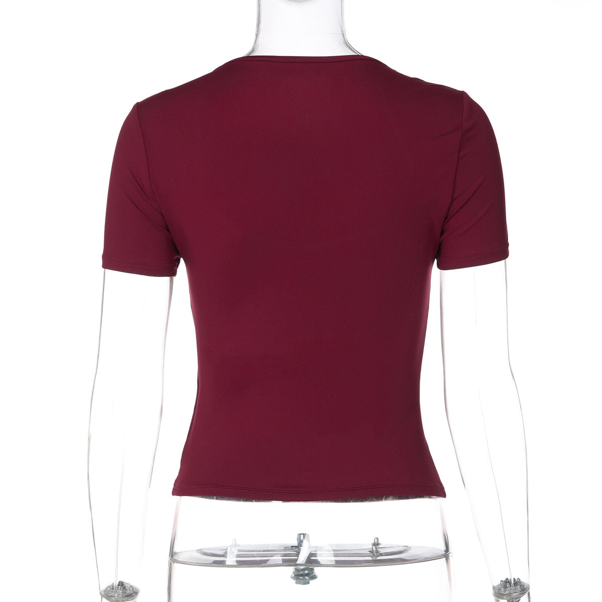 Women Clothing Winter Lace Flounce Trim Lace up Slim Fit Sexy Short Sleeve Top T shirt