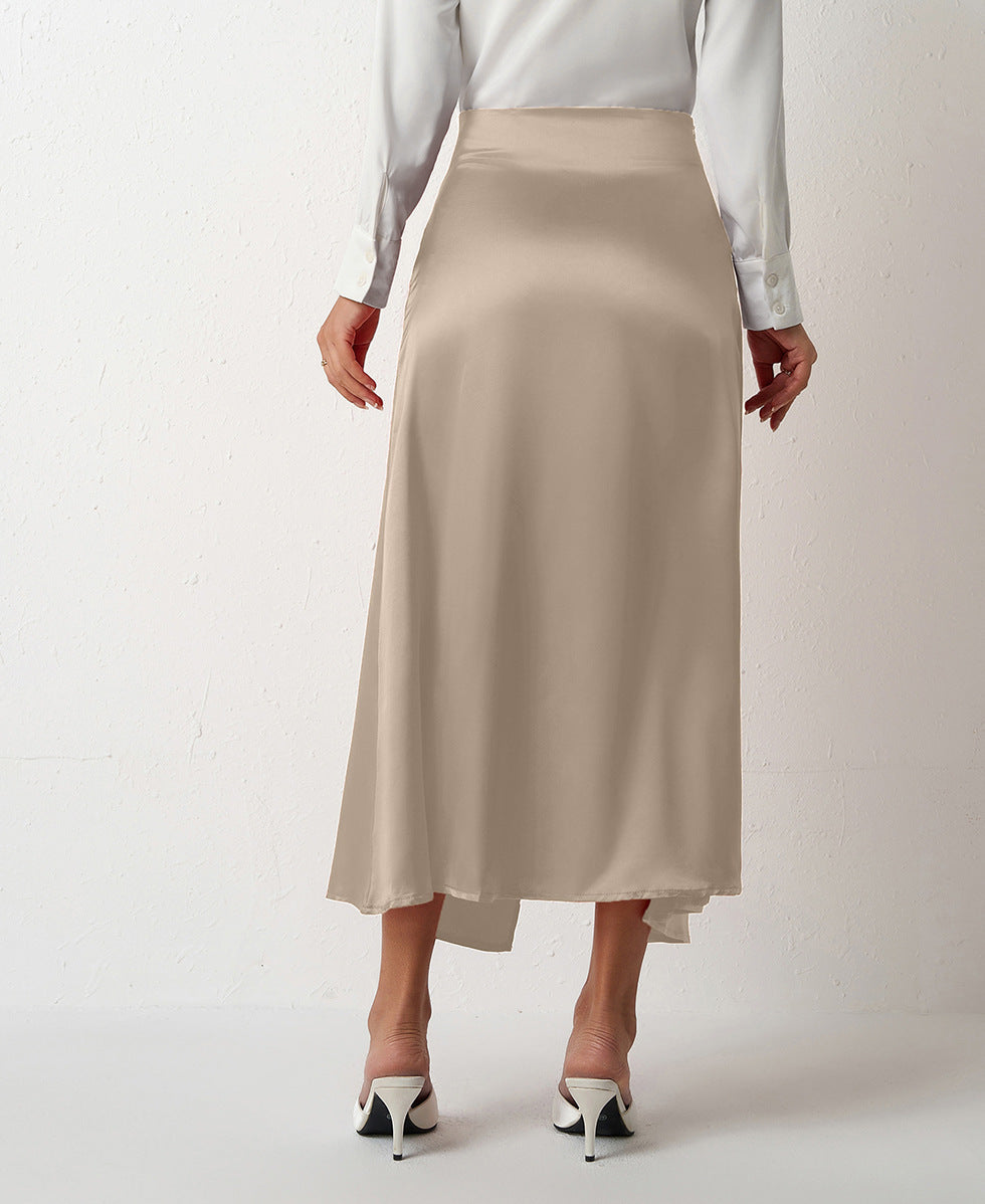 Women Clothing High Waist Slit Satin Long Skirt Pleated Skirt Zipper Fishtail Hip Skirt