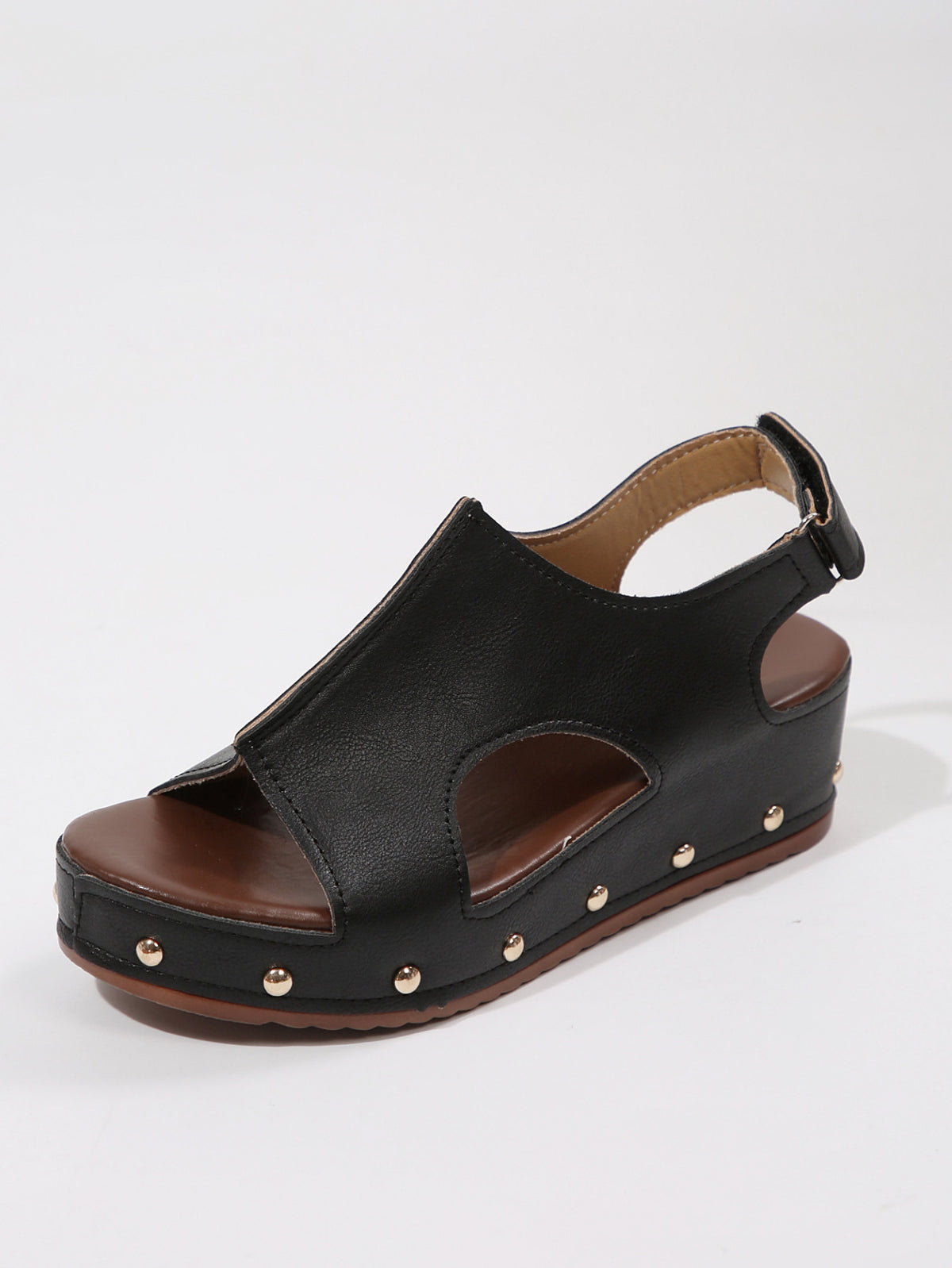 Platform Hollow Out Cutout Peep Toe Sandals Women plus Size Rivet Velcro Wedge Beach Sandals