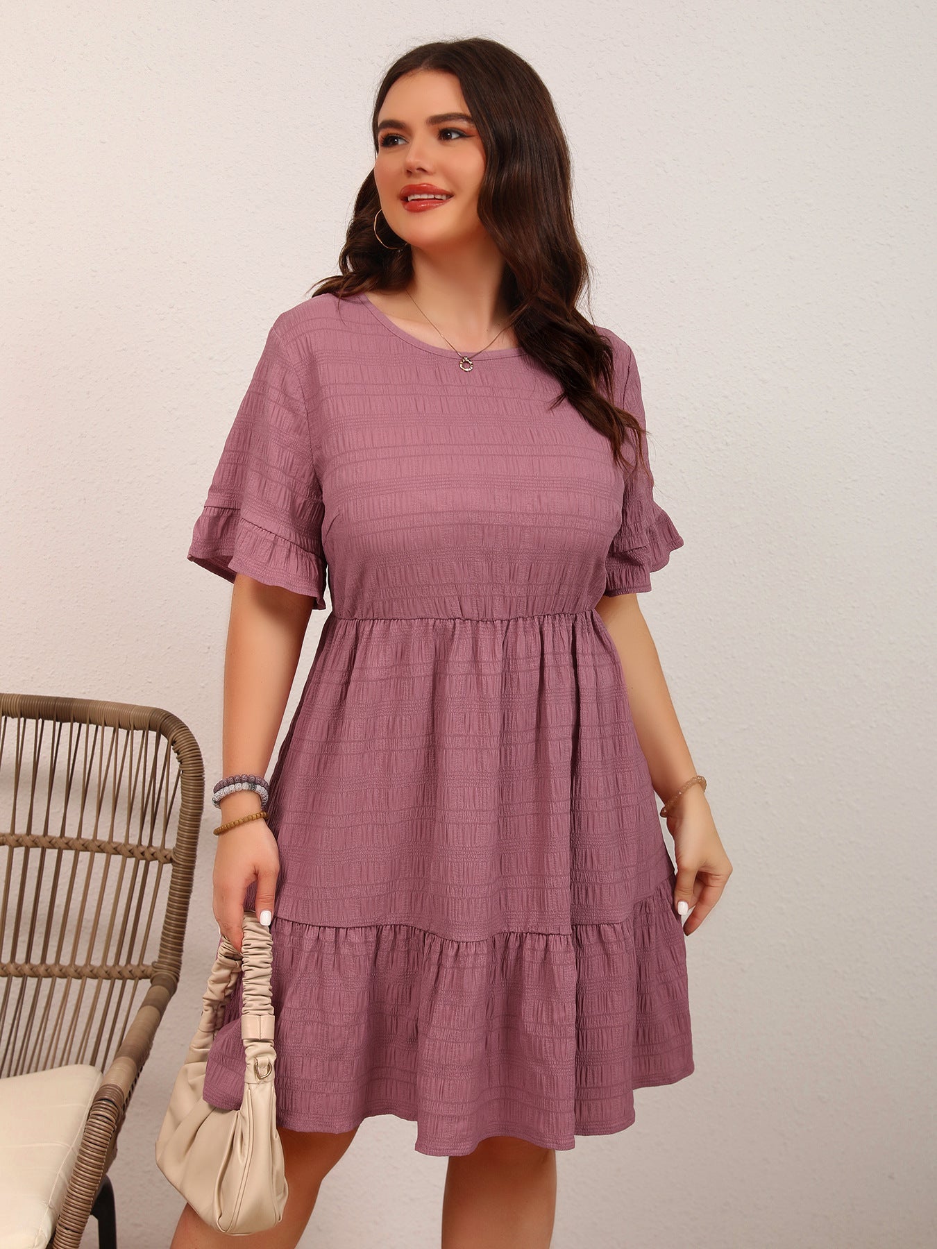 Plus Size Women Clothing Loose Casual Short Sleeve Waist Flowy Dress