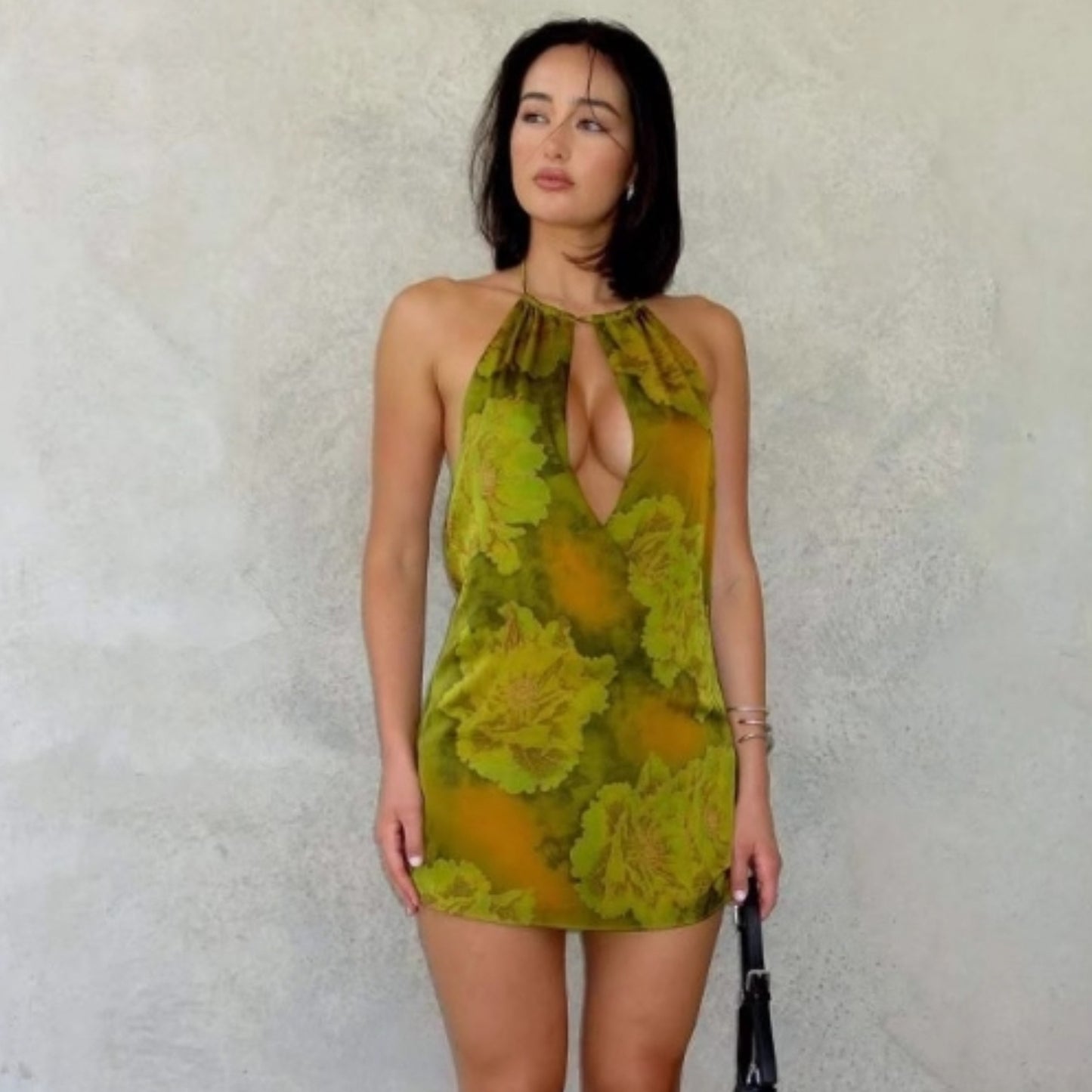Women Clothing Spring Summer Sexy Hollow Out Cutout Backless Lace Printing Hip Dress