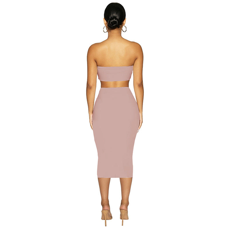 New Women Clothing Sexy Bandeau cropped Two-Piece Street Tight Skirt Set Summer