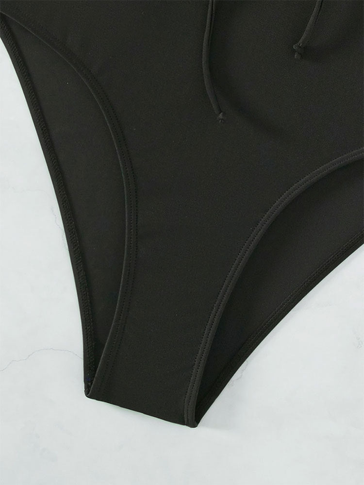 Tight Conservative One Piece Swimsuit Solid Color Sling Hollow Out Cutout Triangle Beach One Piece Bikini