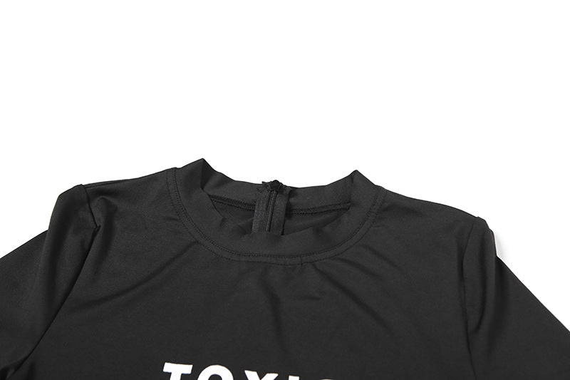 Fall Women Clothing Simple Letter Graphic Print Solid Color round Neck Tight Sports Romper