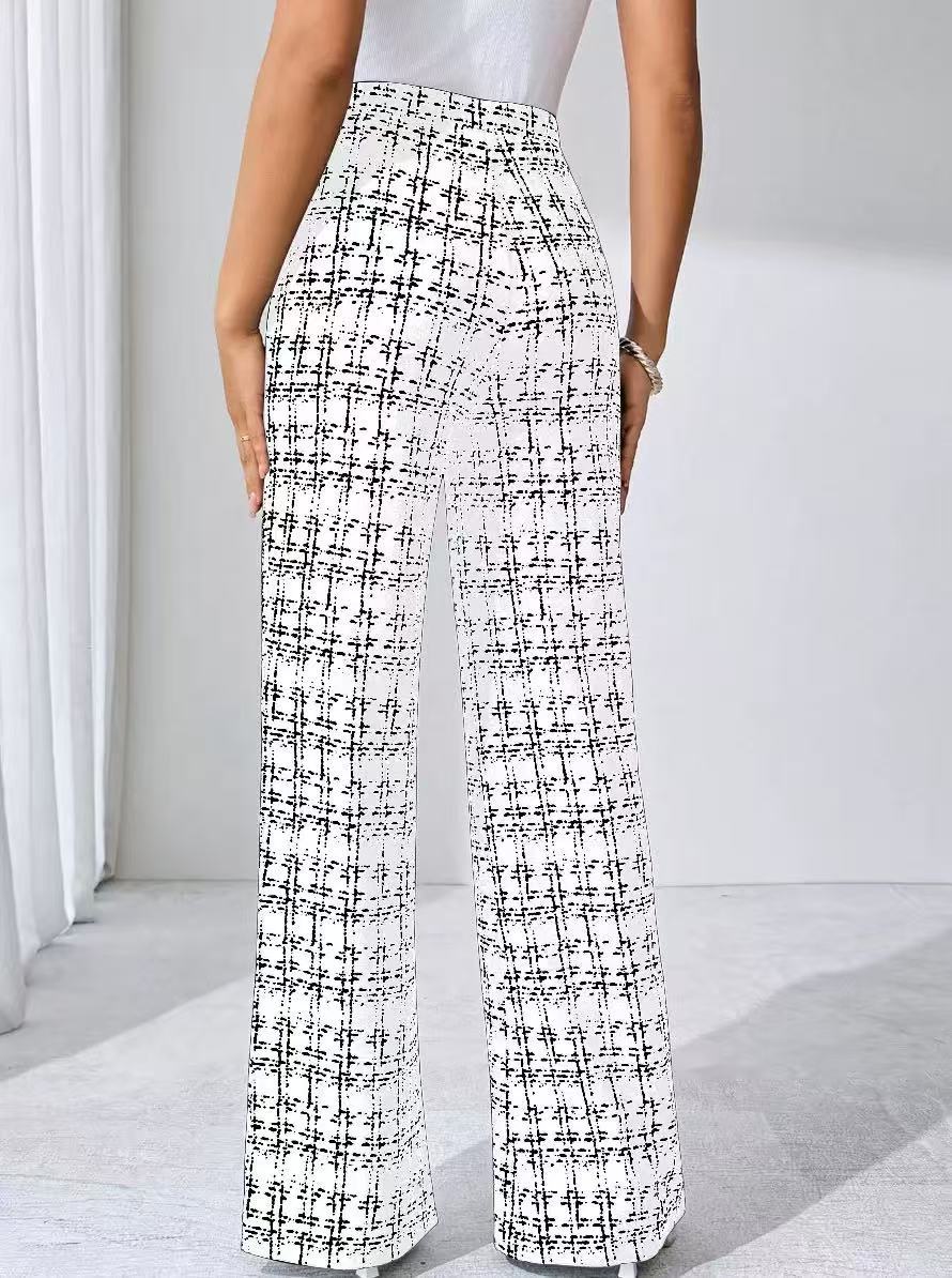 Women Plaid High Waist Straight Women Pants All Match Slimming Draped Casual Pants