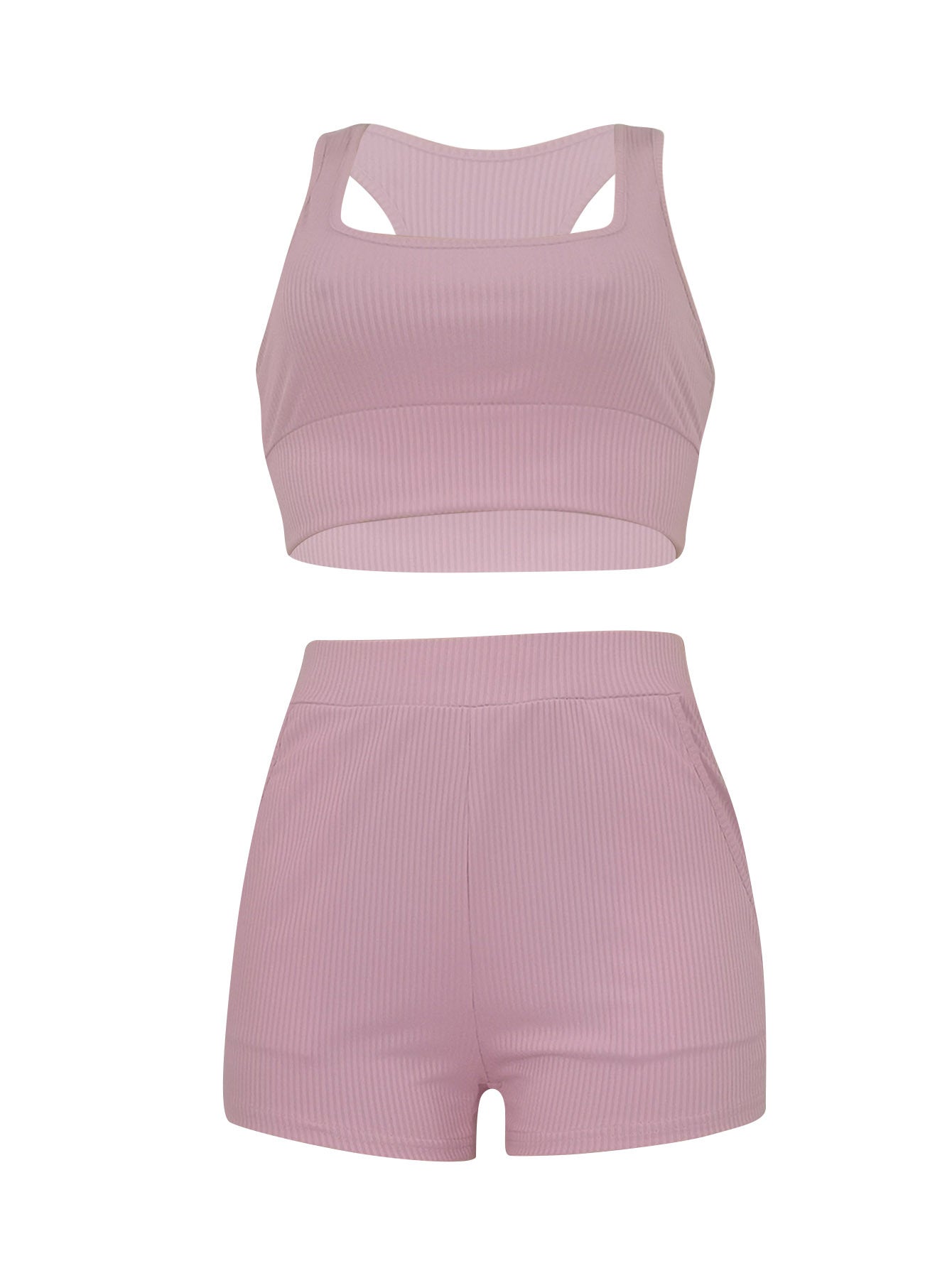 Women Clothing Casual Solid Color Rib Fabric Two Piece Set