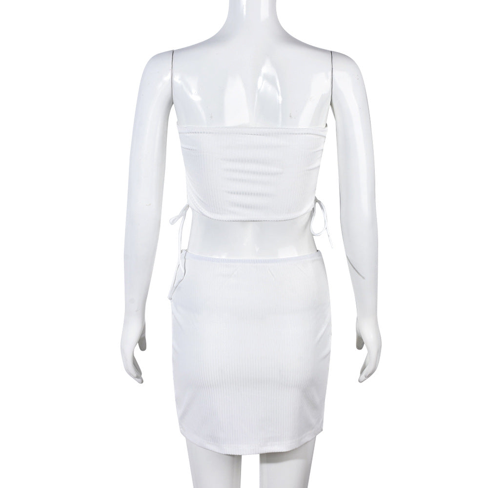 Summer Women Clothing Stretch Tank Top Short Skirt Rope Two Piece Sets Women