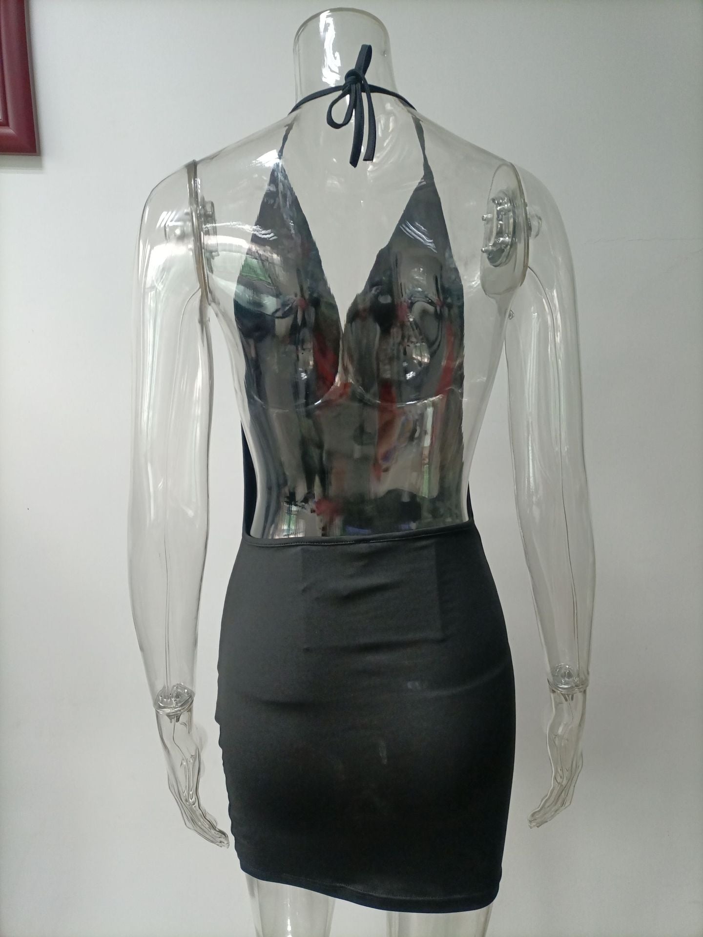 Women Clothing Spring Summer Fashionable With Side Slit Bow Backless Halter Short Dress Women