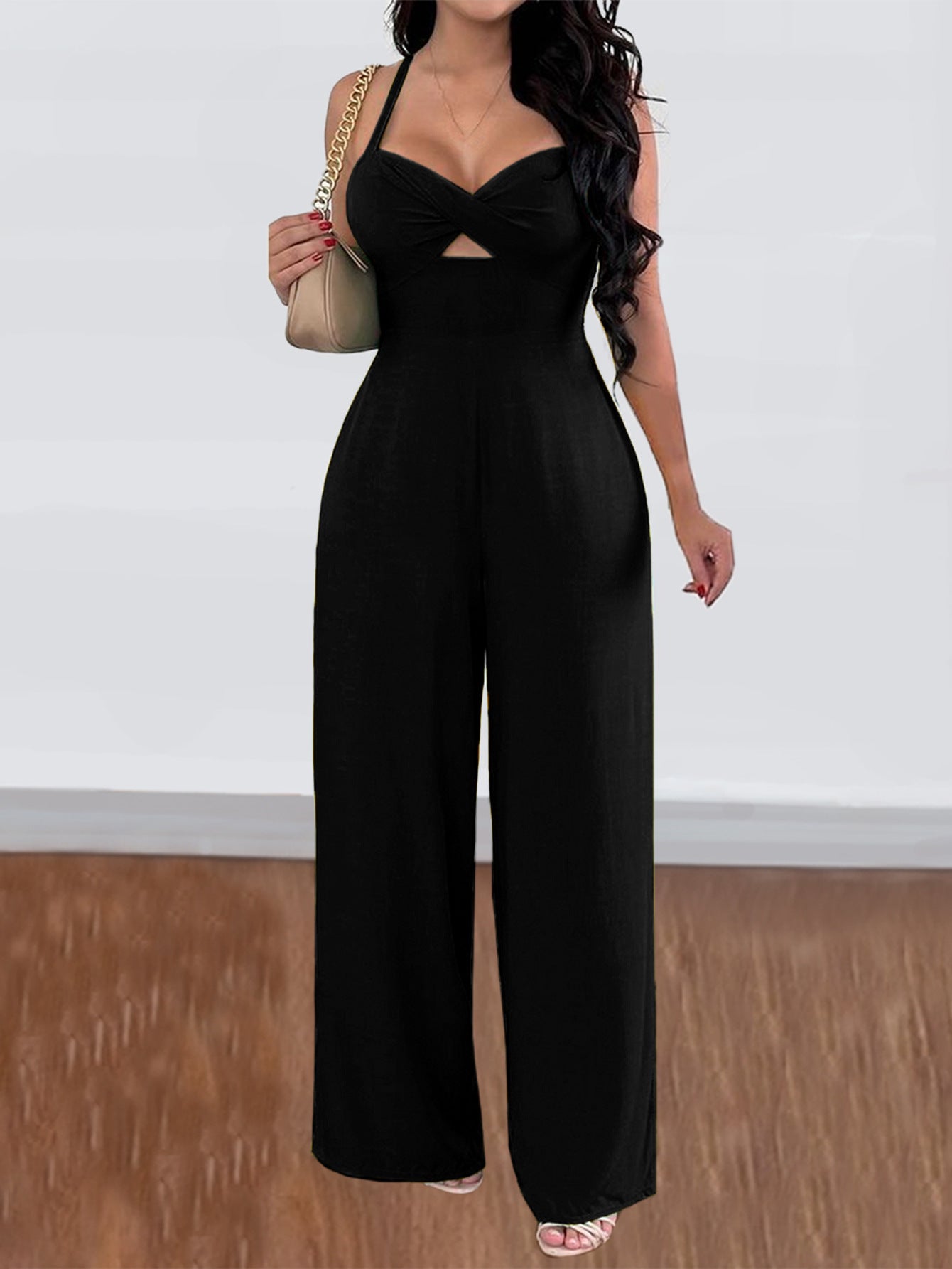 Spring Summer Casual Vacation Office Solid Color Sling Wide Leg Overalls Women Clothing