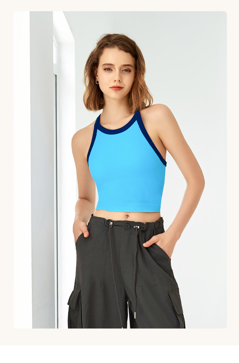 Autumn Winter Contrast Color High Elastic Sports Underwear Women Bra Yoga Clothes Vest Fixed Cup