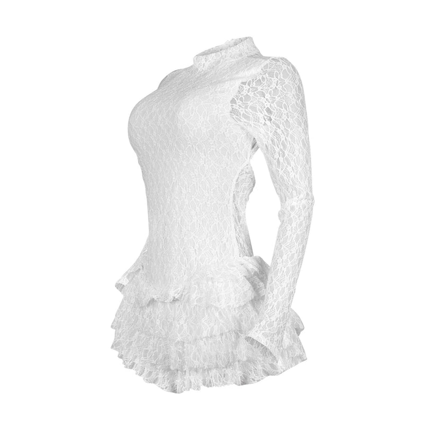 Women Clothing Sexy Lace Long Sleeve Shorts Wooden Ear Backless Jumpsuit