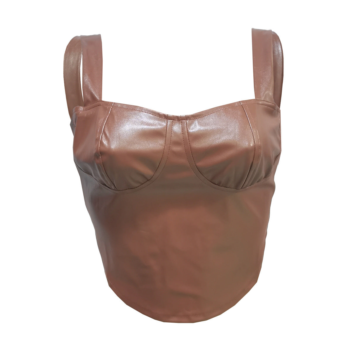 Women Clothing Spring Summer Solid Color Faux Leather Sleeveless Spaghetti Straps Corset Zipper Vest
