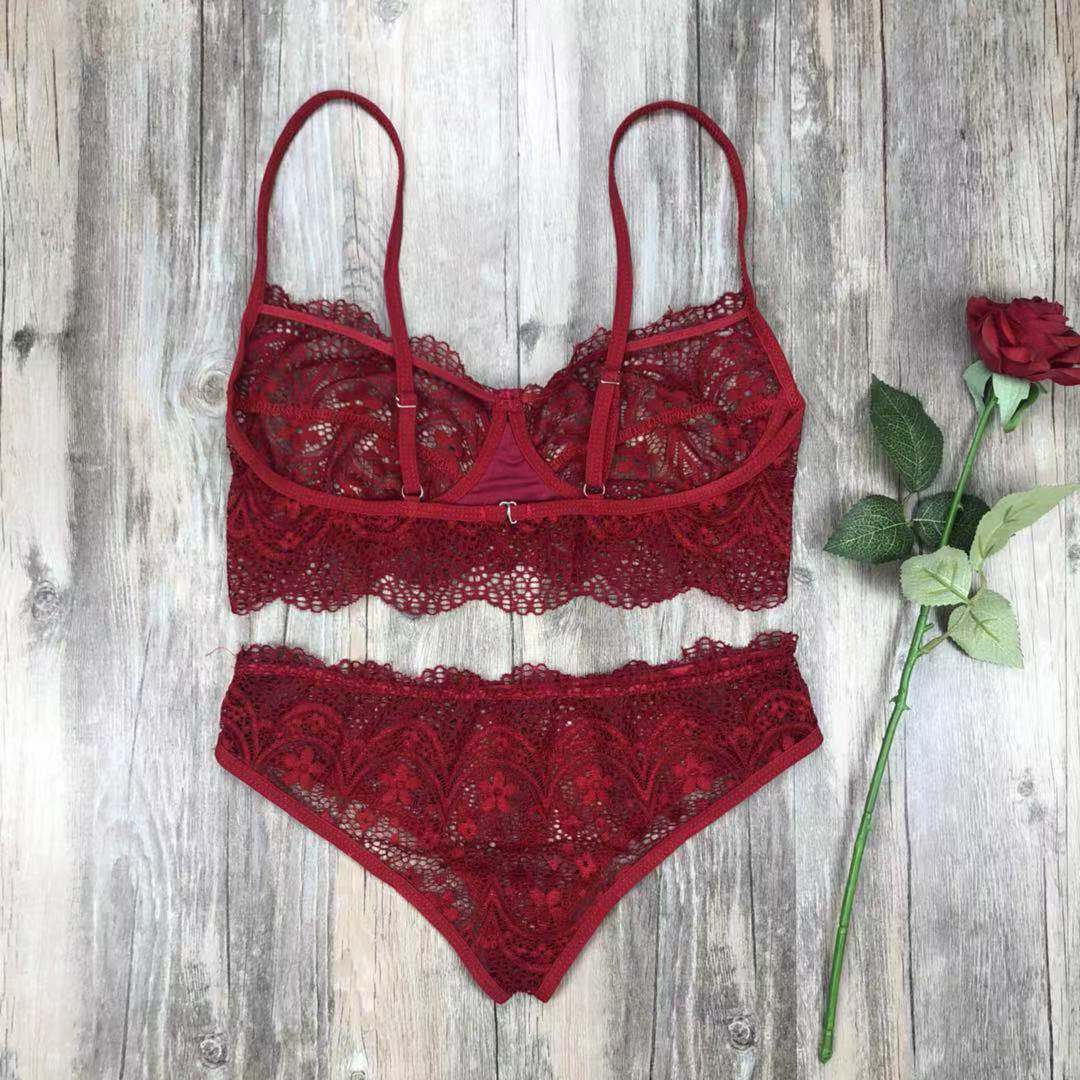 Lace Sexy Lingerie Set Solid Color Eyelash Lace