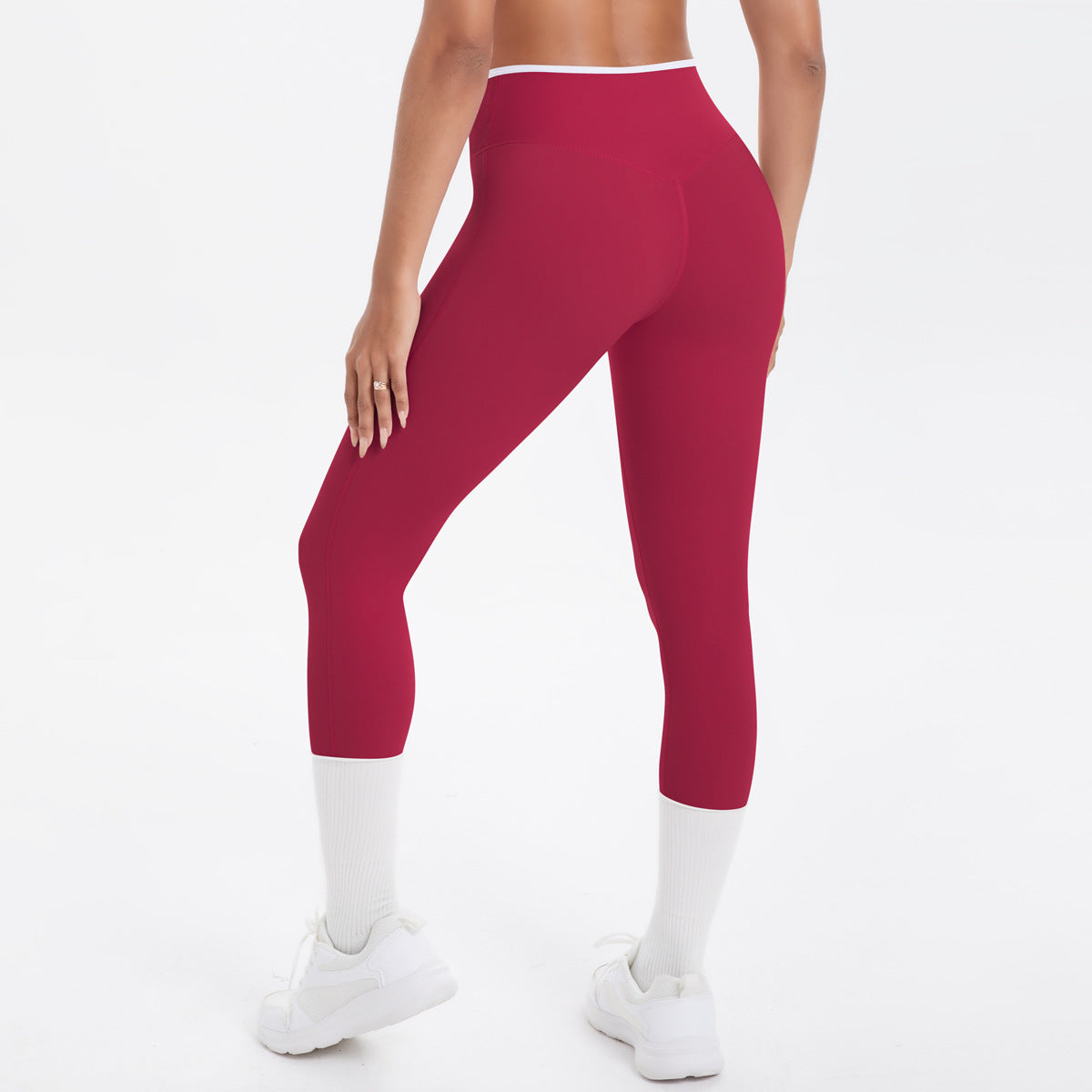 Nude Feel Skinny Yoga Pants Contrast Color Sexy Hip Lifting Cross High Waist Cropped Pants Women Sports Fitness Pants