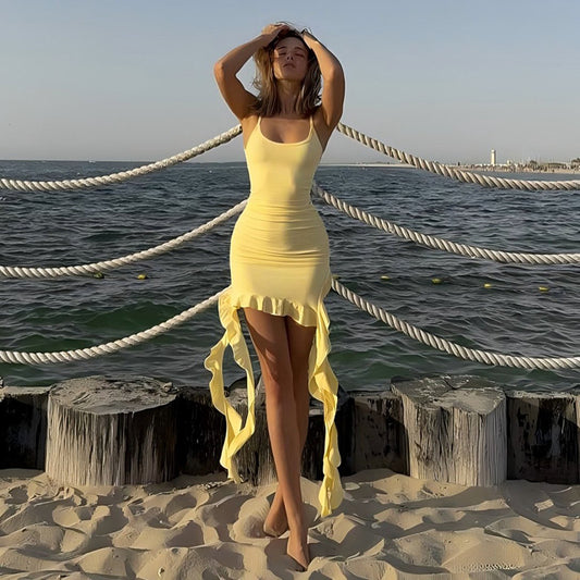 Summer Women Clothing Solid Color Sexy Slim U Neck Backless Sling Dress Women