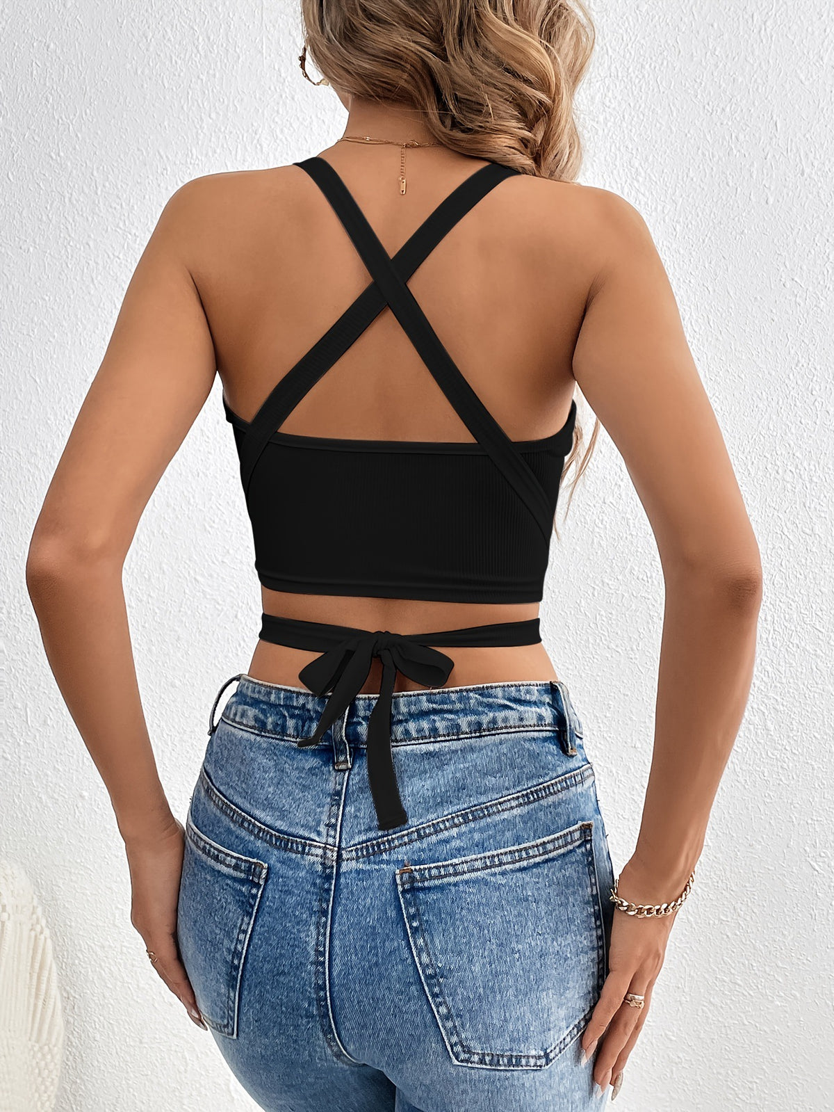 High End Lace up Cropped Rib Vest
