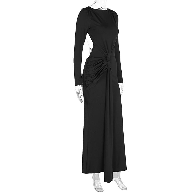 Women Spring Sexy Backless Ribbon Pleated Slim Dress