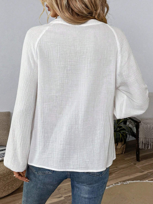 Women Spring V neck Embroidery Cotton Blouses