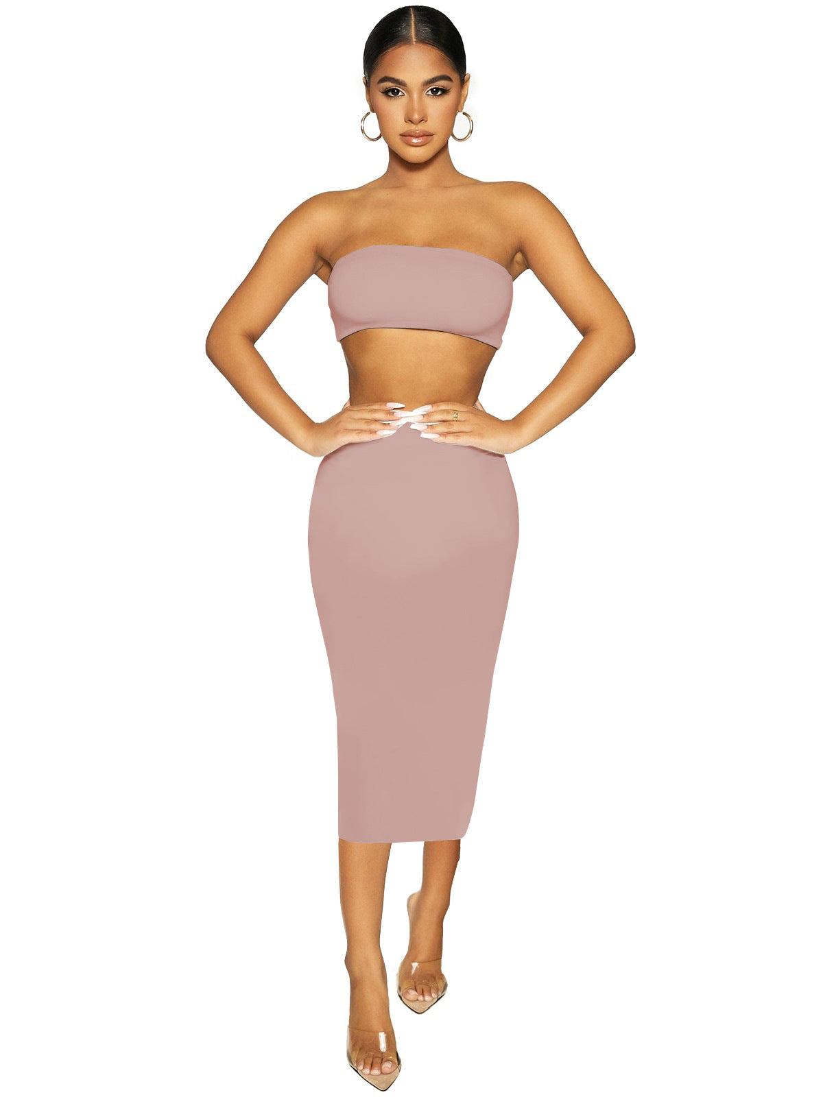 New Women Clothing Sexy Bandeau cropped Two-Piece Street Tight Skirt Set Summer