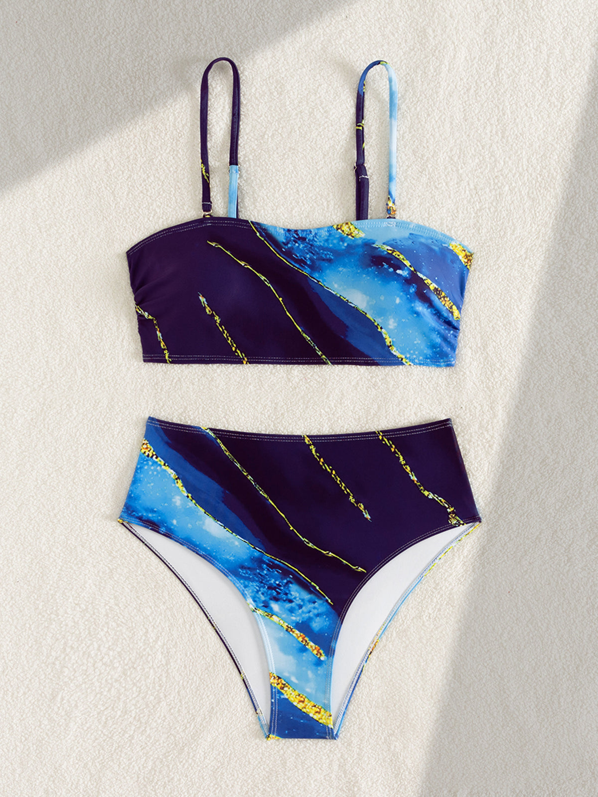 Bikini Detachable Shoulder Strap Gradient Printing High Waist Sexy Split Bikini Swimsuit Women