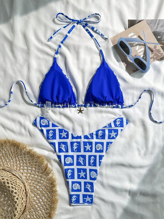 Swimwear Bikini Sexy Halter Lace up Bikini Women Fresh Split Swimsuit