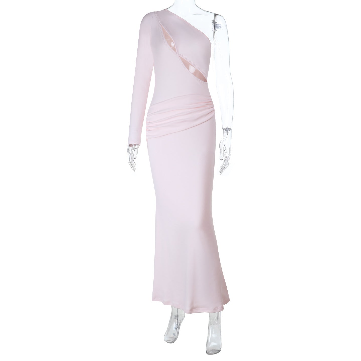 Evening Maxi Dress Sexy Waist Trimming Hollow Out Cutout out Single Sleeve Dress