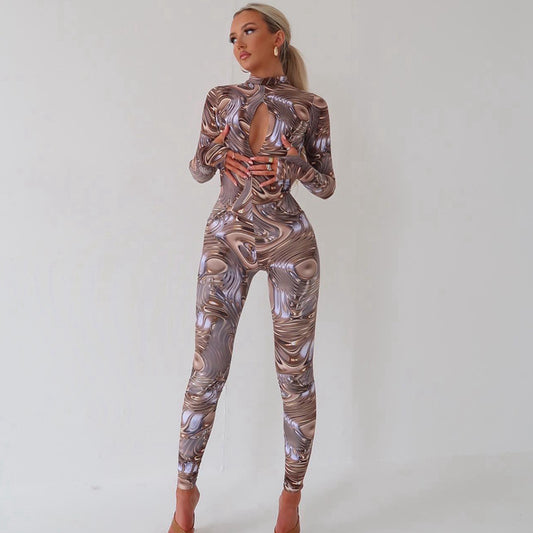 Women Autumn Winter Chest Cutout out Long Sleeve Backless Jumpsuit Jumpsuit Women