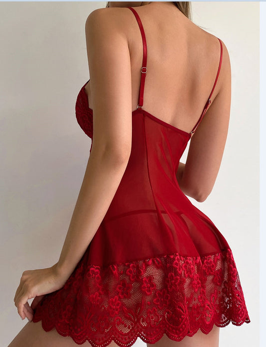 Sexy Hollow Out Cutout Out See Through Printed Lace Slip Nightdress Sexy Lingerie Suit