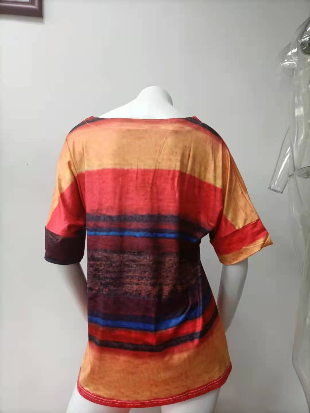 Women Clothing Summer Gradient Contrast Women Short-Sleeved T-shirt Women