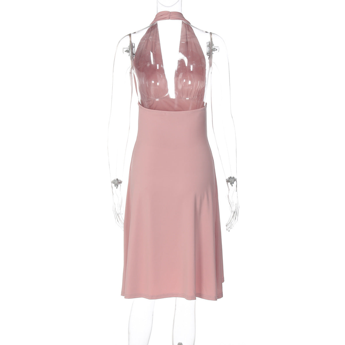 Women Clothing Summer Sexy Deep V Plunge Backless Waist Trimming Sheath Sleeveless Dress Women