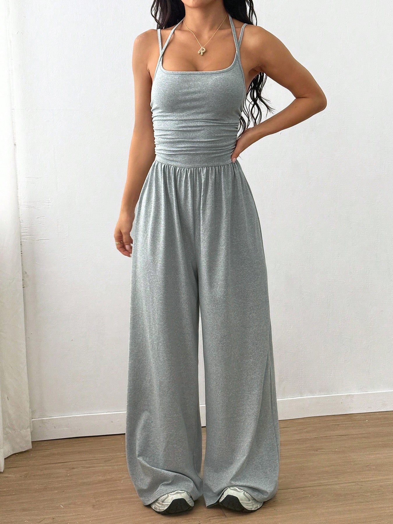 Suspender Women Casual Summer Wide Leg Loose Wrapped Chest Nipped Waist Jumpsuit