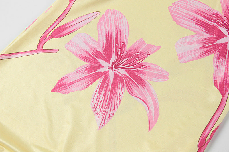 Summer Women Clothing Sexy Printing V-neck Brace Backless Slimming Dress