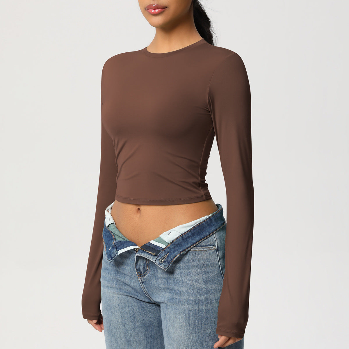 Nude Feel Tight Sports T shirt Quick Drying Breathable Long Sleeves Yoga Clothes Pilates Running Sports Fitness Long Sleeved Upper Garment