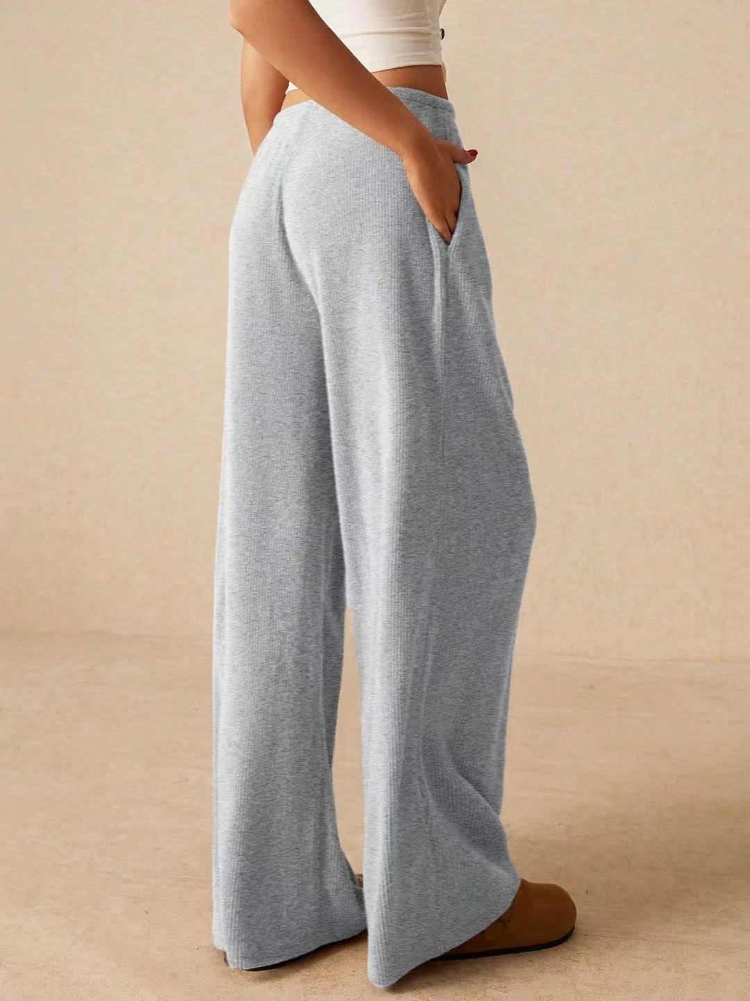Women Clothing Casual Loose Fall Winter Elegant Wide Leg Pants Trousers Elastic Waist Women