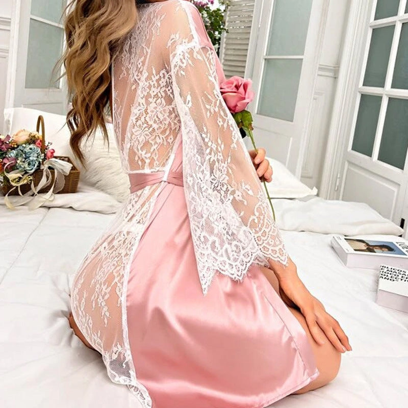 Sexy Lingerie Lace Perspective Backless Nightgown One Piece