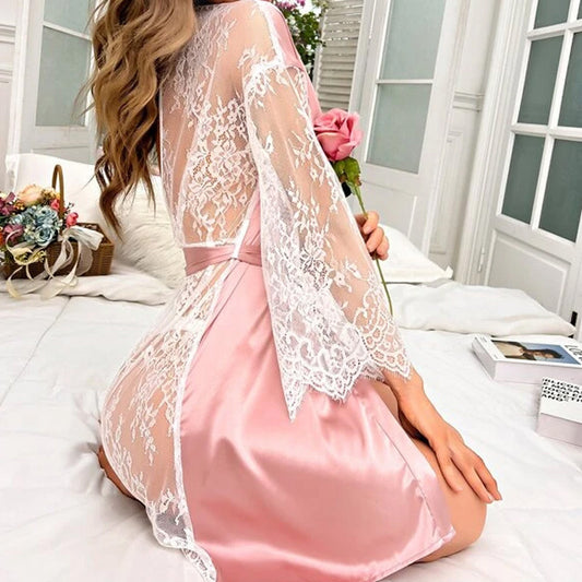 Sexy Lingerie Lace Perspective Backless Nightgown One Piece