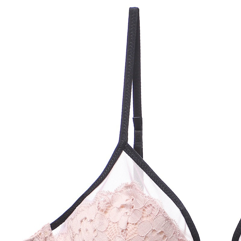 Sexy Underwear Thin Cup Braces Vest Bra Push up Crocheted Lace Long Bra Set
