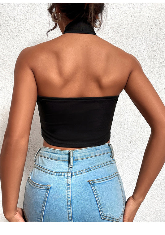 Sexy Criss Cross Halter Sweater Slim Fit Inner Wear Spring Summer Tight Women T-shirt Tops
