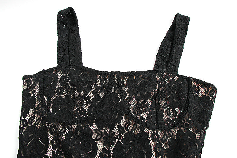 Women Clothing Sexy Lace Sling Slim Fit See through Split High Grade Dress Women