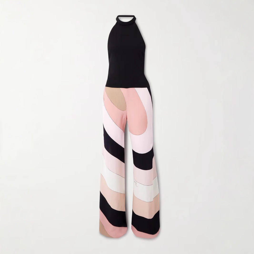 Summer Sexy Slim Fit Backless Printed One Piece Trousers