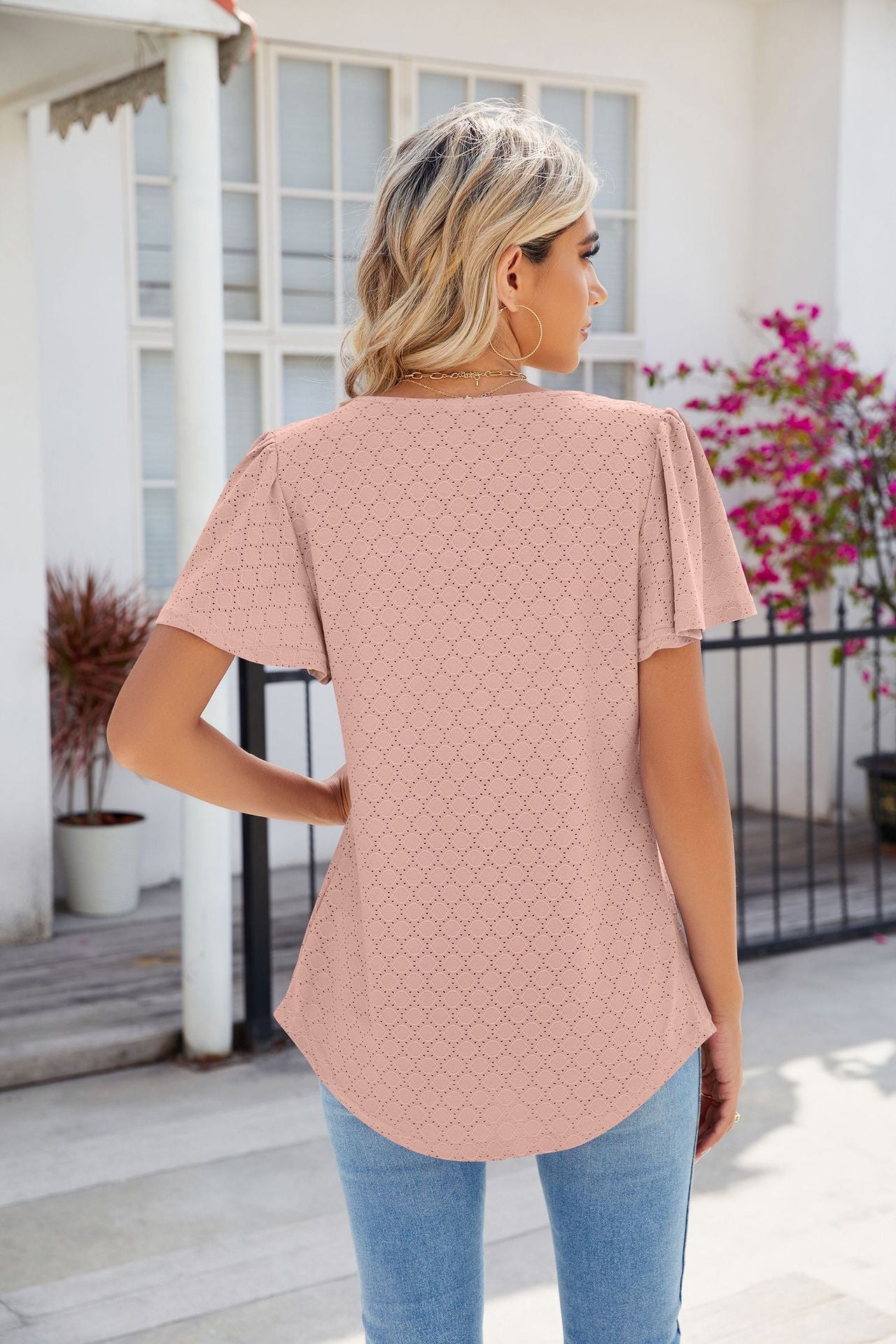 Spring Summer Solid Color Square Collar Pleated Short Sleeves Loose Fitting T shirt Top Women