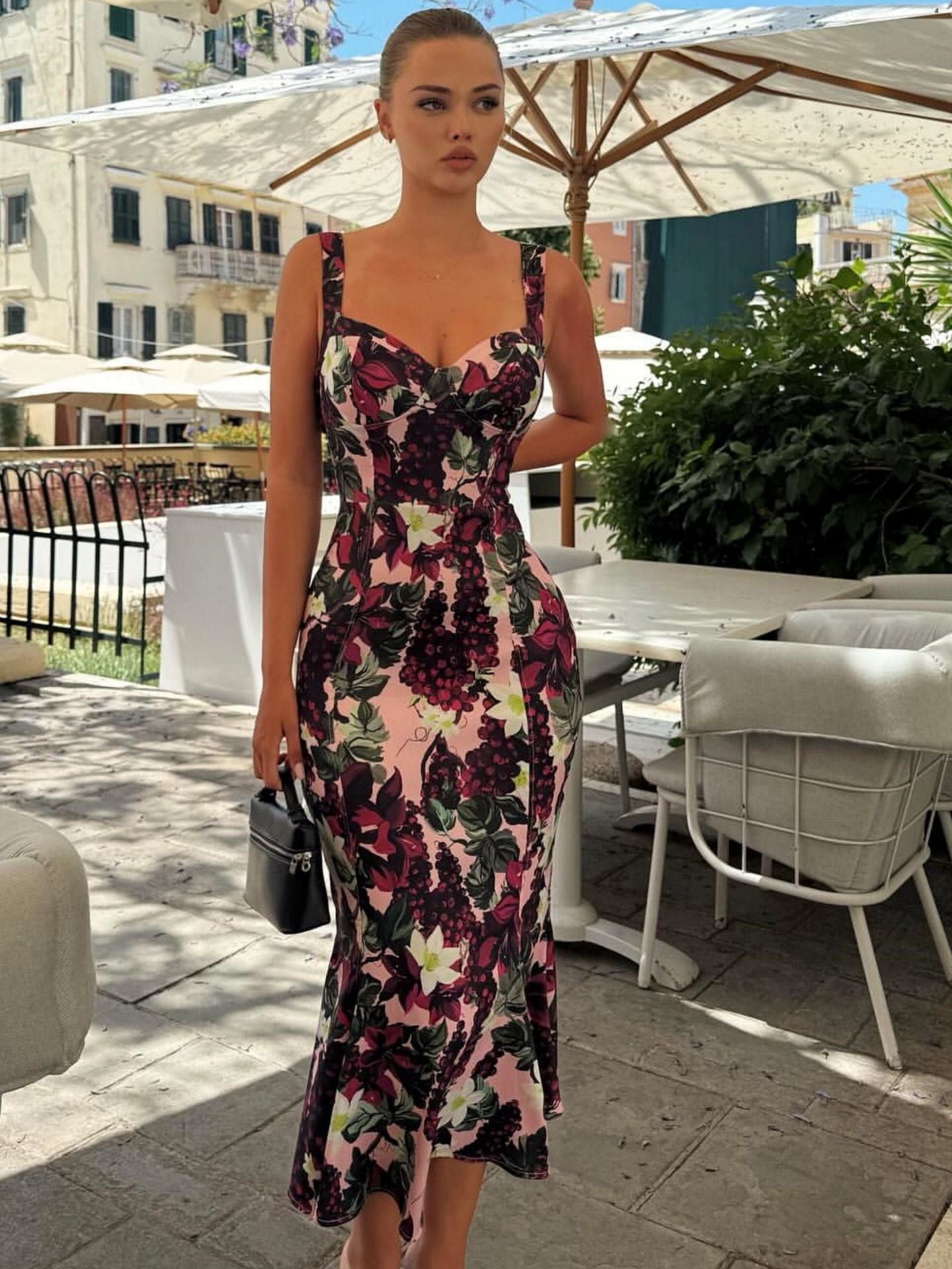 Vacation Women Clothing Summer Sexy Printed Sleeveless Sling Dress