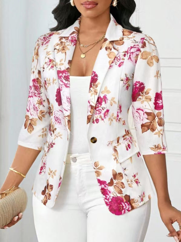 Refined Stylish Printed Small Blazers Turn down Collar Coat