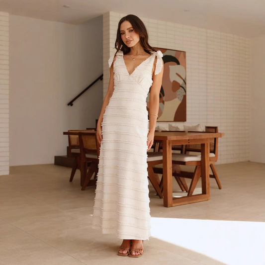 Summer French Retro Gentle Elegant V neck Texture Dress