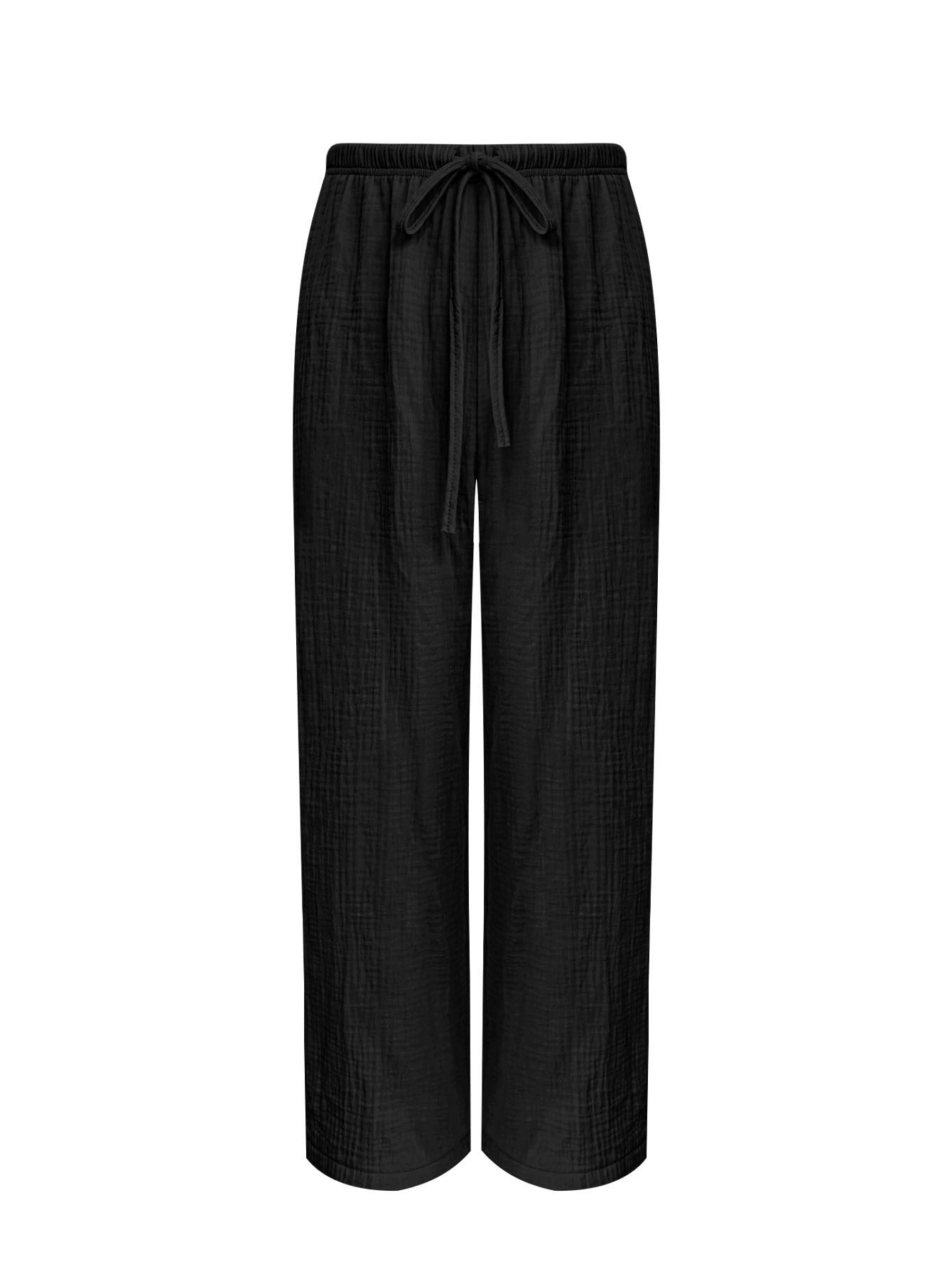 Autumn Solid Color Wide Leg Pants Fashionable Simple Elastic Waist Drawstring Casual Pants Women Clothing