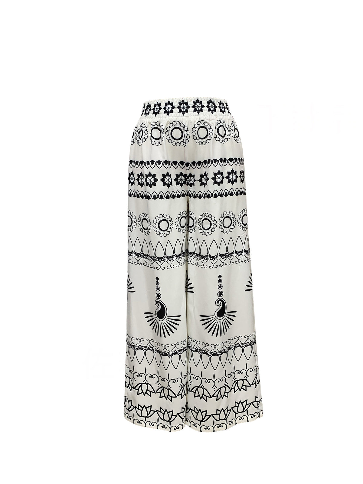 Spring Summer Women Printed Tight Waist Wide Leg Trousers