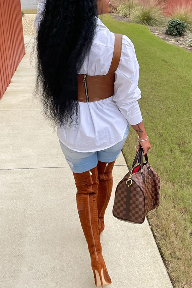 Women Clothing Spring Summer Solid Color Faux Leather Sleeveless Spaghetti Straps Corset Zipper Vest