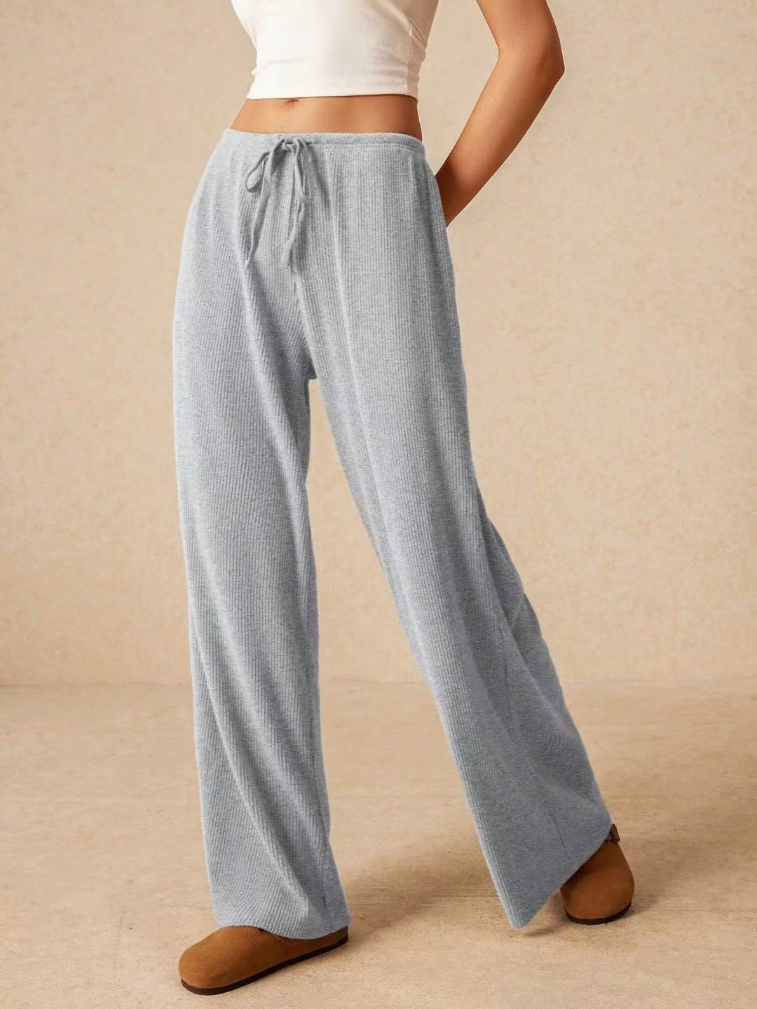 Women Clothing Casual Loose Fall Winter Elegant Wide Leg Pants Trousers Elastic Waist Women