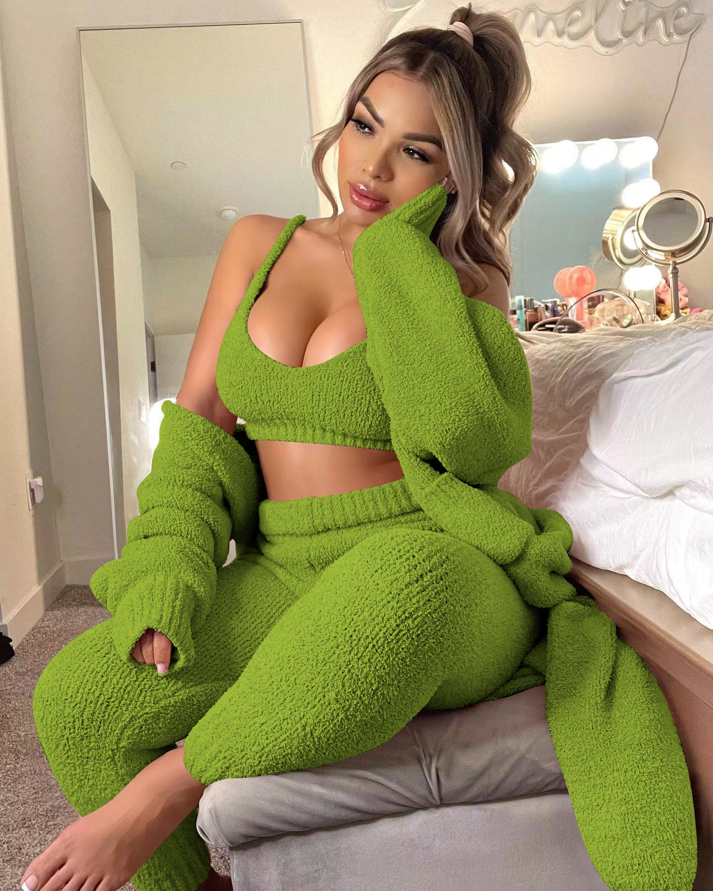 Women Clothing Sexy Strappy Cardigan Three Piece Set Women Clothing