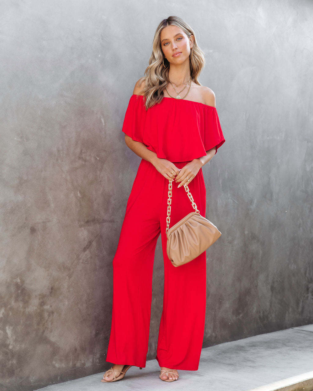 Spring Summer Women Clothing Off Shoulder Elegant Shoulder Baring Jumpsuit